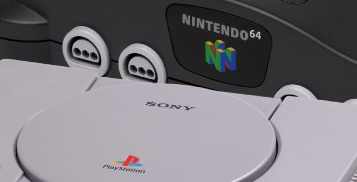 ภาพเครื่อง N64 และ PS1 วางซ้อนกัน ชี้ให้เห็นถึงความเป็นคู่แข่ง