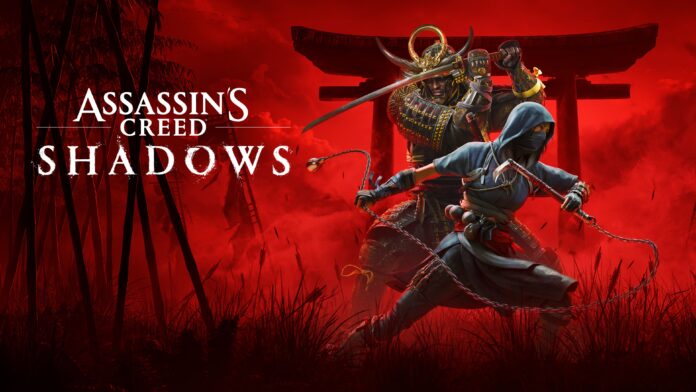 โปสเตอร์ Assassin’s Creed Shadows โชว์ซามูไรถือดาบยกสูง และนินจาหญิงยืนหน้าฉากป่าไผ่