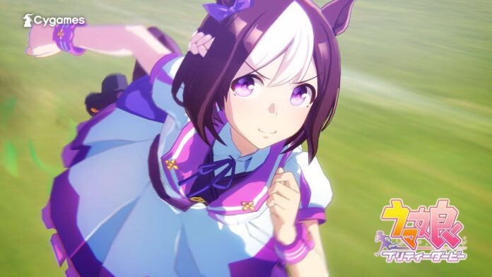ตัวละครจากเกม Umamusume: Pretty Derby ของ Cygames ขณะกำลังวิ่งในการแข่ง