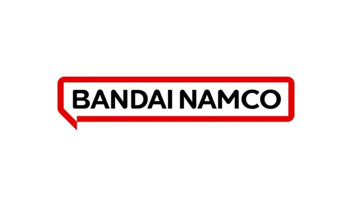 โลโก้บริษัท Bandai Namco ในกรอบสีแดงพื้นหลังขาว