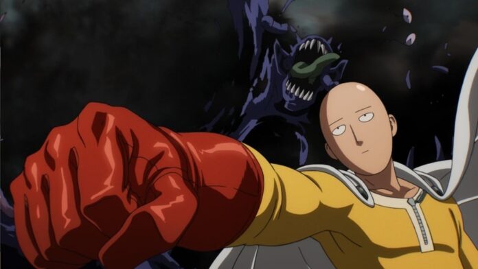 Saitama ชกมอนสเตอร์ในฉากแอ็กชันจากอนิเมะ One Punch Man
