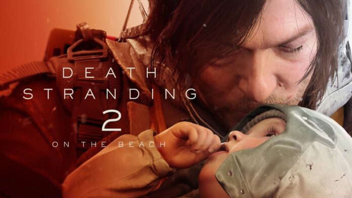 Sam อุ้มทารกในฉากจากเกม Death Stranding 2: On the Beach