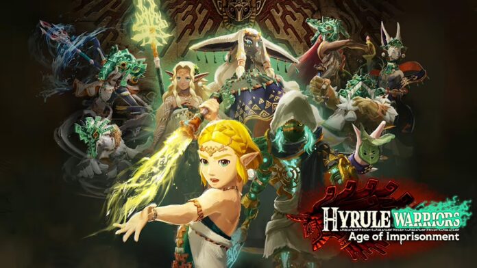 ภาพโปรโมต Hyrule Warriors: Age of Imprisonment โดยมี Zelda อยู่ด้านหน้า รายล้อมด้วยตัวละครสำคัญจากเกม