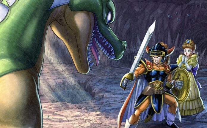 ตัวละครผู้กล้าและเจ้าหญิงจาก Dragon Quest I & II HD-2D Remake เผชิญหน้ากับมอนสเตอร์ในถ้ำ