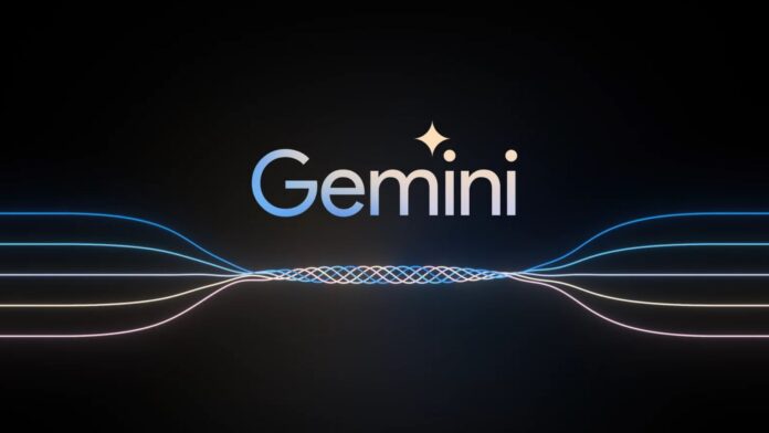 โลโก้ Gemini ของ Google บนพื้นหลังสีดำพร้อมเส้นแสงสื่อถึงระบบประมวลผล AI