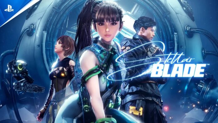 ภาพโปรโมตเกม Stellar Blade พร้อมตัวละคร Eve ยืนเด่นด้านหน้า