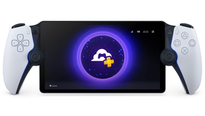 PlayStation Portal สีขาวแสดงหน้าจอฟีเจอร์ Cloud Streaming