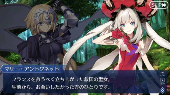 มารี อ็องตัวแน็ตและฌาน ดาร์ก ในฉากสนทนาจากเกมสไตล์วิชวลโนเวล