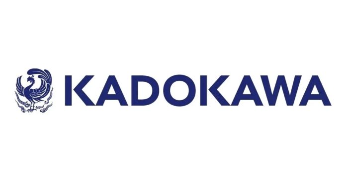 โลโก้ Kadokawa ตัวอักษรสีน้ำเงินบนพื้นหลังสีขาว