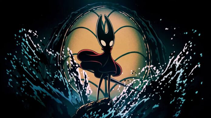 ภาพอาร์ตเวิร์ก Hollow Knight: Silksong DLC Sea of Sorrow แสดง Hornet ยืนท่ามกลางคลื่นทะเล