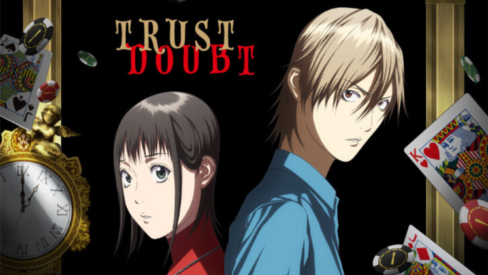 LIAR GAME อนิเมะ ภาพโปรโมต Nao Kanzaki และ Shinichi Akiyama พร้อมธีมเกมโกหก