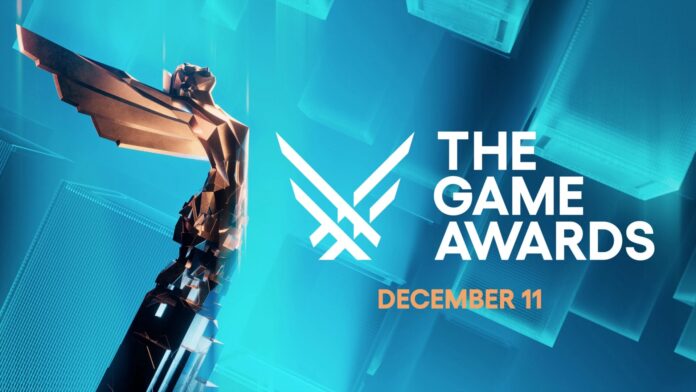 The Game Awards 2025 พร้อมโลโก้งานและรูปปั้นรางวัล บนพื้นหลังสีน้ำเงิน