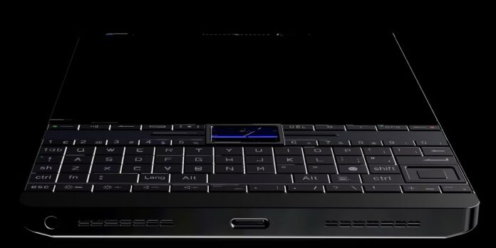 ด้านหน้าของ Lotus Diplomat พร้อมคีย์บอร์ดจริงแบบปุ่มกดสไตล์ BlackBerry