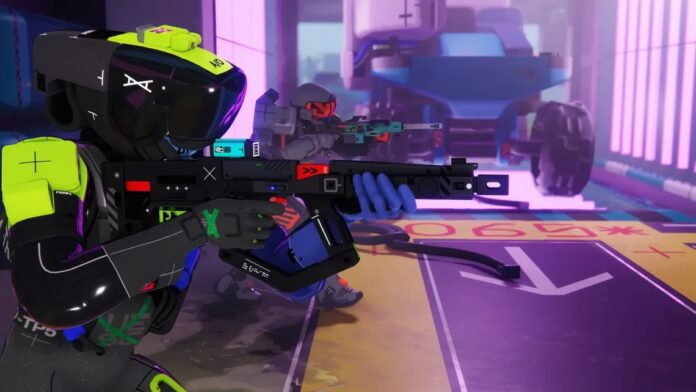 ตัวละครในเกม Marathon จาก Bungie พร้อมอาวุธปืนในฉากไซไฟนีออน