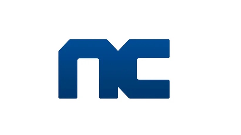 โลโก้ NCSoft ตัวอักษรย่อ NC สีฟ้าบนพื้นหลังสีขาว