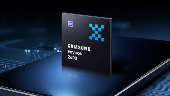 ชิป Samsung Exynos 2600 แบบ 2 นาโนเมตร วางอยู่บนสมาร์ตโฟน สื่อถึงชิปมือถือรุ่นใหม่ที่ใช้กระบวนการผลิต GAA