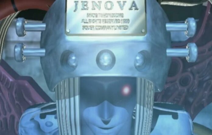Jenova ถูกผนึกอยู่ในแท็งก์ทดลองในฉากแฟลชแบ็กเมือง Nibelheim จากเกม Final Fantasy VII เวอร์ชันต้นฉบับ