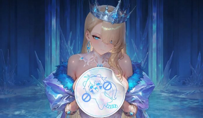 ภาพตัวละครหญิงจากเกม BrownDust2 ในฉากธีมน้ำแข็ง