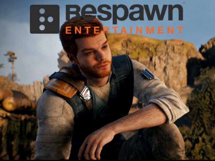 Cal Kestis ตัวเอกจากเกม Star Wars Jedi นั่งพักอยู่กลางฉากธรรมชาติ โดยมีโลโก้ Respawn Entertainment ปรากฏด้านหลัง