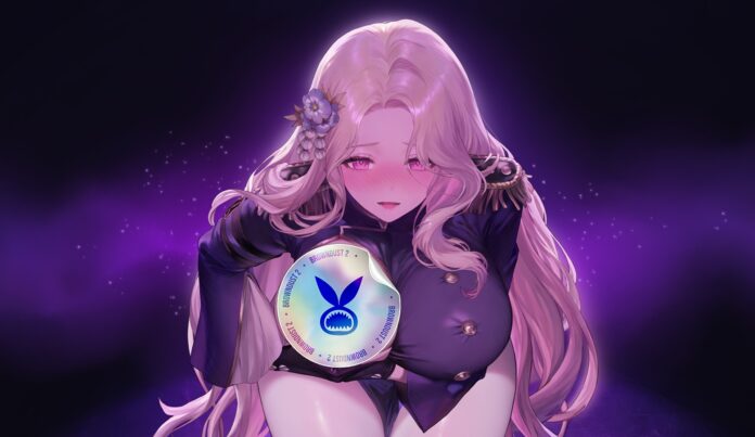 ตัวละครหญิงจากเกม Brown Dust 2 ของ NEOWIZ ปรากฏในฉากโทนสีม่วง สื่อถึงบรรยากาศแฟนตาซีและพลังลึกลับในเกม