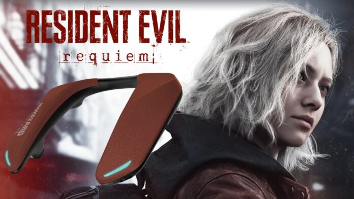 ภาพโปรโมต Gaming Neck Speaker รุ่นพิเศษ Resident Evil Requiem ของ Panasonic โทนสีแดง Bloody Red