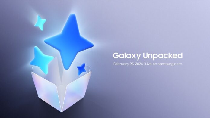 Galaxy Unpacked 2026 ภาพทีเซอร์กล่องเปิดพร้อมดาวโทนฟ้า-ม่วง พร้อมข้อความวันจัดงาน