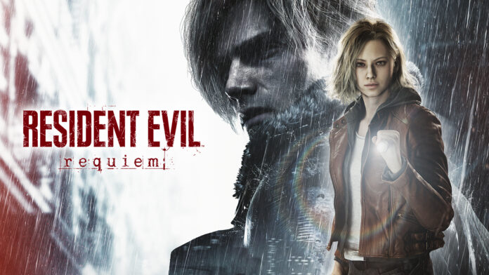 ภาพโปรโมตเกม Resident Evil Requiem แสดงตัวละครหลักสองคนยืนท่ามกลางบรรยากาศมืดหม่น พร้อมโลโก้เกมด้านซ้าย