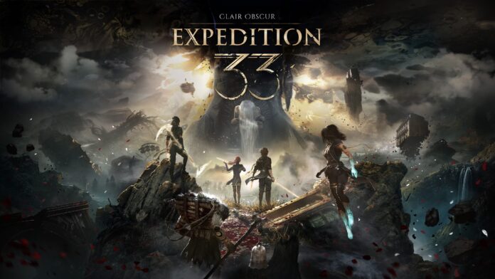 ภาพโปรโมตเกม Clair Obscur: Expedition 33 แสดงตัวละครยืนบนซากสะพานท่ามกลางฉากแฟนตาซีมืดหม่น พร้อมโลโก้ Expedition 33 ด้านบน