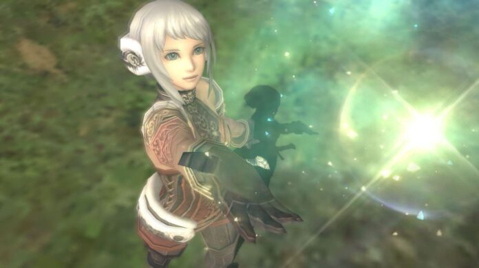 ตัวละครในเกม Final Fantasy XI กำลังร่ายเวทมนตร์ท่ามกลางแสงสีเขียว