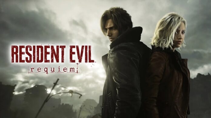 Leon Kennedy และ Grace Ashcroft ยืนหันหลังชนกันในภาพโปรโมต Resident Evil Requiem