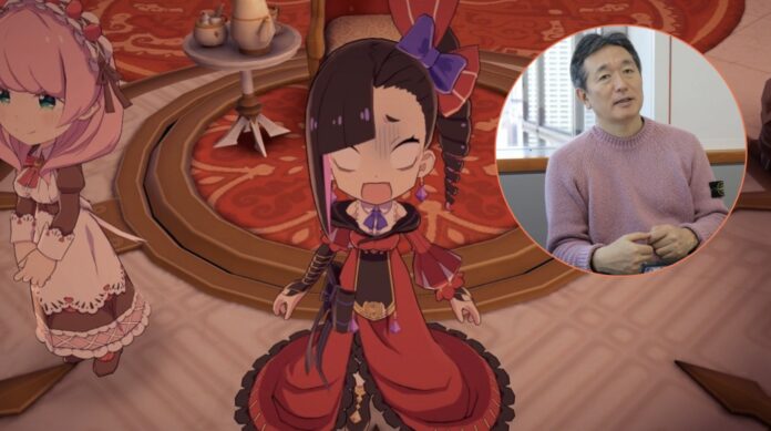 ภาพตัวละครสไตล์อนิเมะสวมชุดสีแดงในฉากแฟนตาซี พร้อมภาพของ Sohei Niikawa อยู่ด้านข้าง