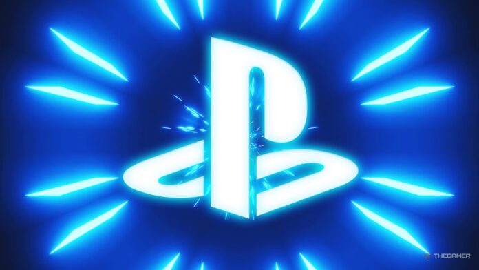 โลโก้ PlayStation สีขาวบนพื้นหลังสีน้ำเงิน พร้อมเอฟเฟกต์แสงสีน้ำเงินเรืองรอบโลโก้