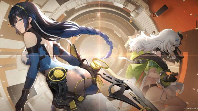 ตัวละครหญิงสองคนจากเกม Snowbreak ในฉากแอ็กชัน โดยมีเอฟเฟกต์แสงรอบตัว