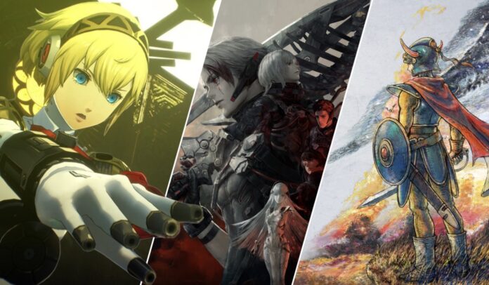 ภาพคอลลาจตัวละครจากวิดีโอเกม 3 ภาพเรียงกัน ด้านซ้ายเป็นตัวละครหญิงผมสีบลอนด์นิ้วเป็นปืน ด้านกลางเป็นตัวละครในชุดเกราะสีเข้ม ด้านขวาเป็นนักรบสวมชุดเกราะถือโล่และดาบยืนอยู่ในฉากกลางแจ้ง