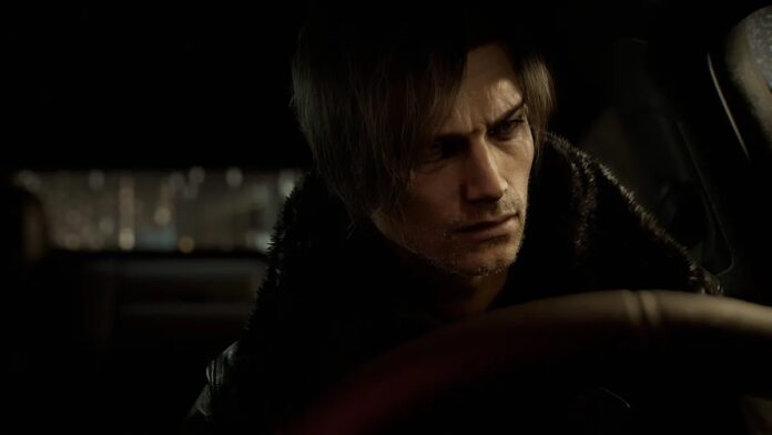 Leon S. Kennedy นั่งอยู่ในรถตอนกลางคืน สีหน้าตึงเครียด