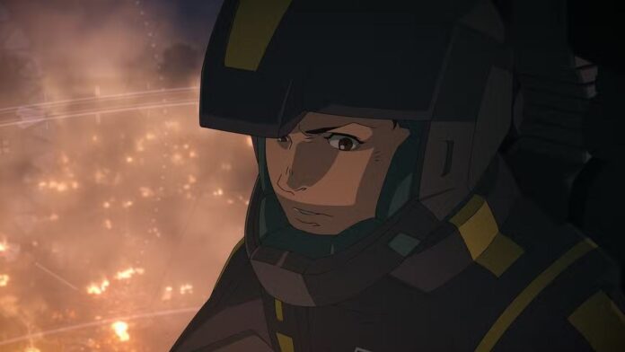 นักบินในชุดสูท กำลังมองออกไปยังฉากการระเบิดและเปลวไฟด้านนอก