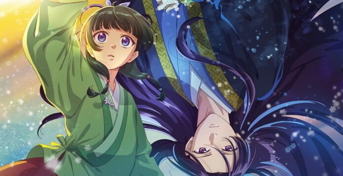 ภาพตัวละครอนิเมะหญิงสองคนในชุดกิโมโน โทนภาพแฟนตาซี