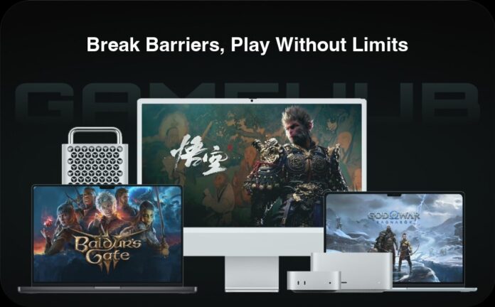 GameHub บน macOS แสดงการเล่นเกม PC ผ่าน Steam และ Epic Games บนอุปกรณ์ Mac หลายรูปแบบ