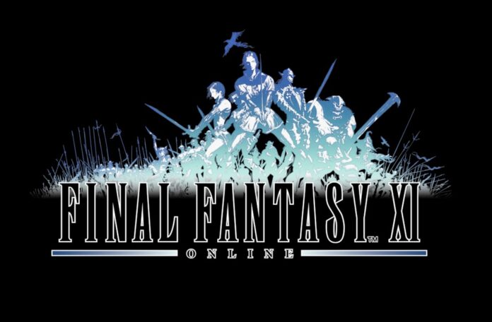 Final Fantasy XI Online คีย์วิชชวลโลโก้เกมบนพื้นหลังสีดำ
