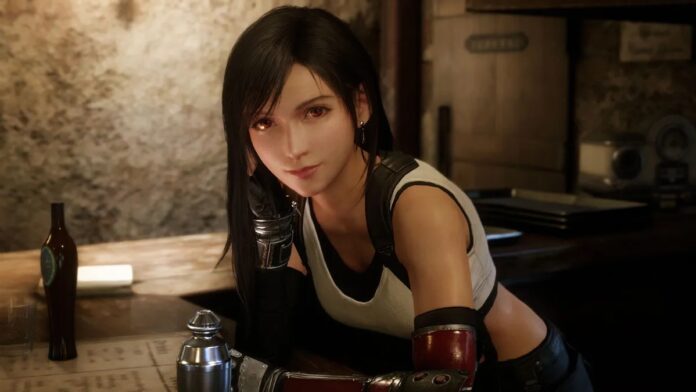 Tifa Lockhart นั่งอยู่ในบาร์จากเกม Final Fantasy VII Remake