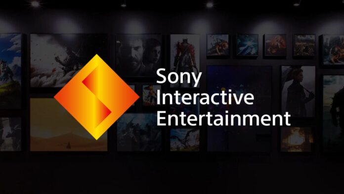 Sony Interactive Entertainment โลโก้บนพื้นหลังรวมภาพเกม PlayStation