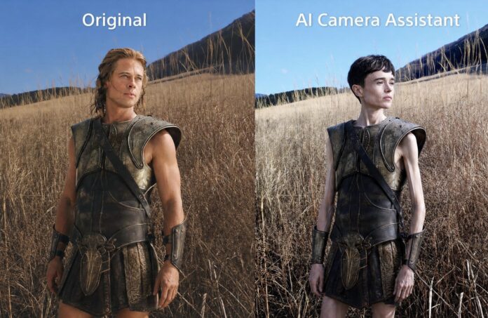 ภาพล้อเลียนเปรียบเทียบระหว่างภาพต้นฉบับกับภาพที่ผ่าน AI Camera Assistant