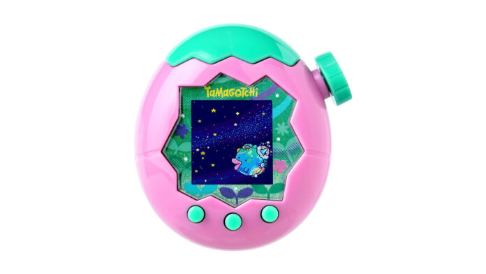 Tamagotchi Paradise เครื่องเล่นสีชมพูแสดงหน้าจอสัตว์เลี้ยงดิจิทัล