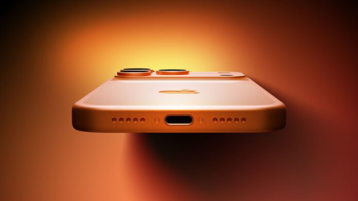 ด้านล่างของ iPhone 17 Pro แสดงพอร์ต USB-C และลำโพง