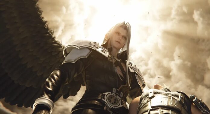 Sephiroth ยืนกางปีกสีดำท่ามกลางแสงสว่าง