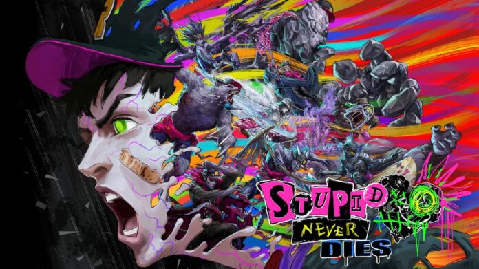 ภาพโปรโมตเกม Stupid Never Dies แสดงตัวละครหลักในฉากแอ็กชัน