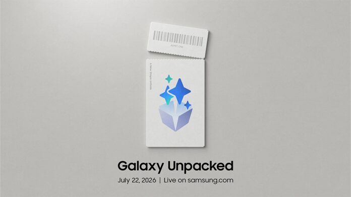 ทีเซอร์งาน Samsung Galaxy Unpacked 2026 พร้อมกำหนดจัดงานวันที่ 22 กรกฎาคม 2026 และสัญลักษณ์ Galaxy AI บนบัตรเชิญ