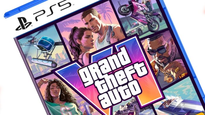 ภาพกล่องเกม Grand Theft Auto VI (GTA VI) เวอร์ชัน PlayStation 5 พร้อมภาพตัวละครจากเกม