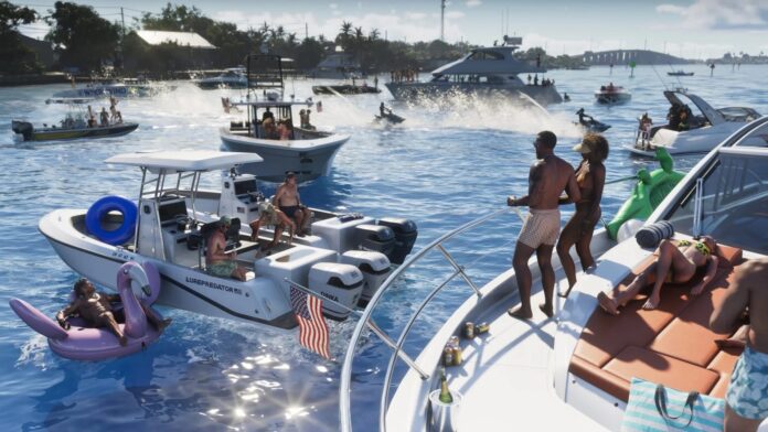 ฉากชายหาดและเรือในเมือง Vice City จากเกม GTA VI