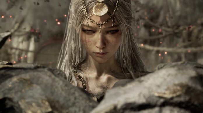 ภาพตัวละครหญิงผมบลอนด์สวมมงกุฎสีทอง จากเกม Nodusfall